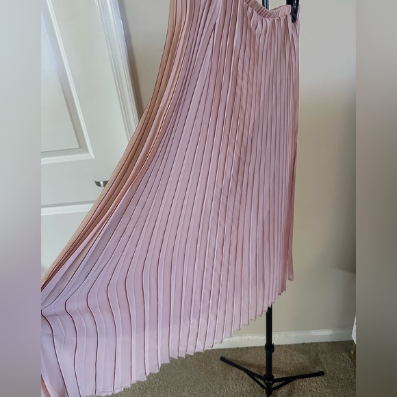 WD.NY Blush Pink A-Line Pleated Skirt With Burgundy Accents - Picture 5 of 8